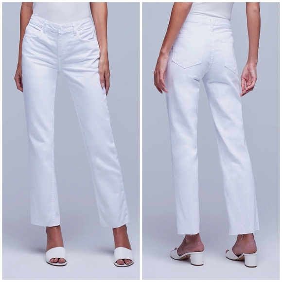 NWT L’Agence Milana Low Rise Stovepipe Jeans White Blanc Raw Hem Sz 23 - Picture 1 of 14